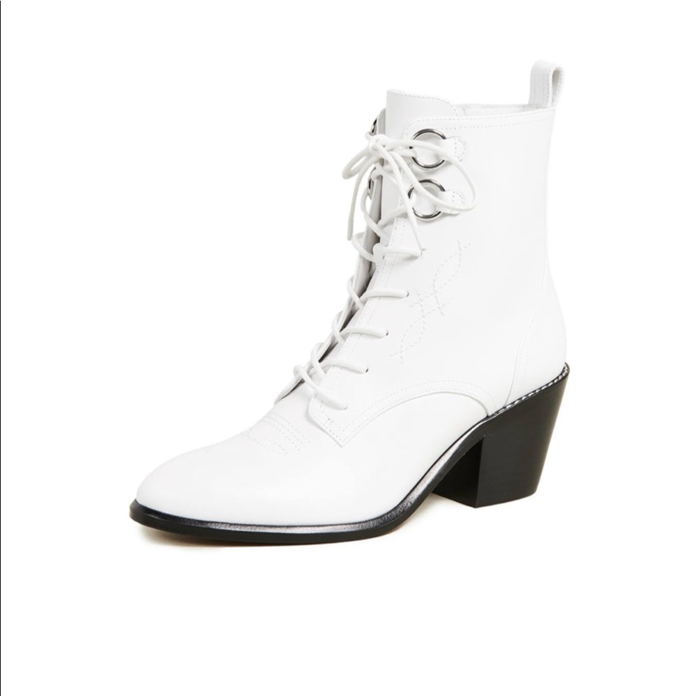 NWT Diane Von Furstenberg Dakota Leather Lace-up Boots -white